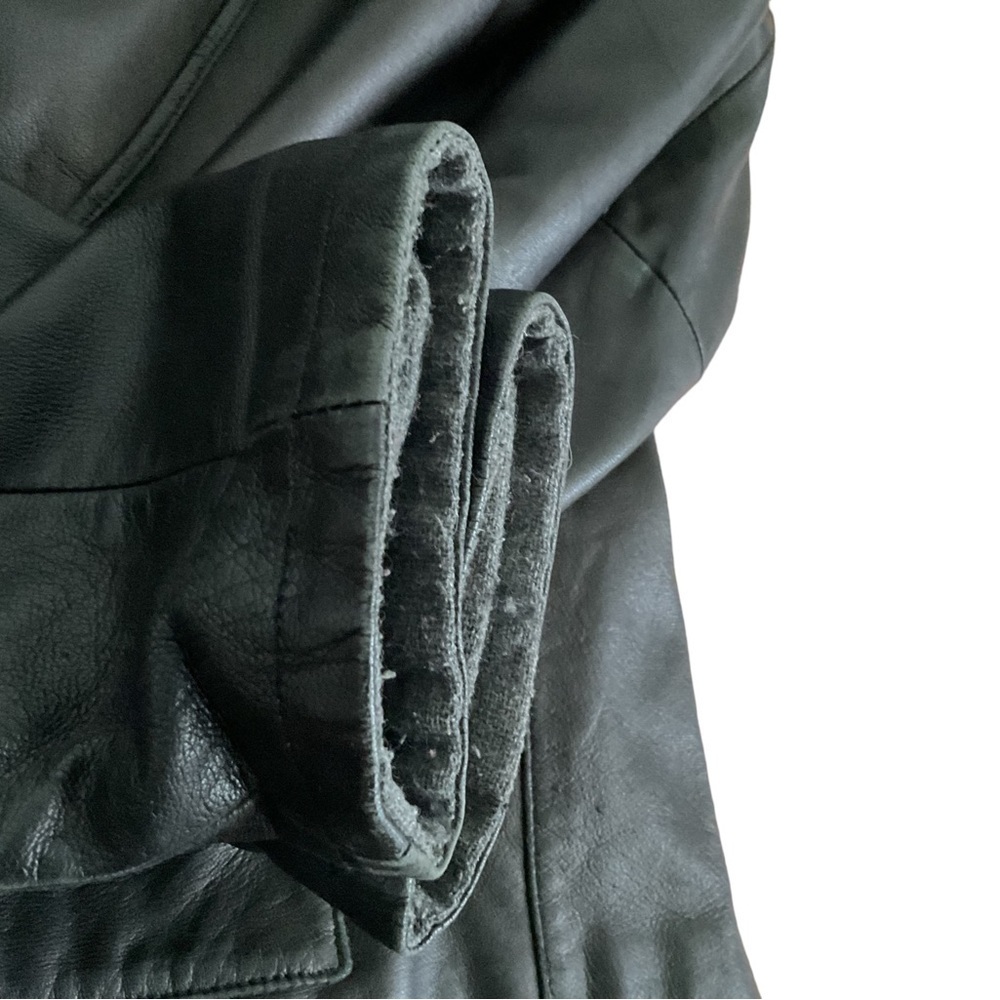 Concept Black Leather Vintage Bomber Jacket Coat Hood S Women Biker Y2K - Picture 14 of 15